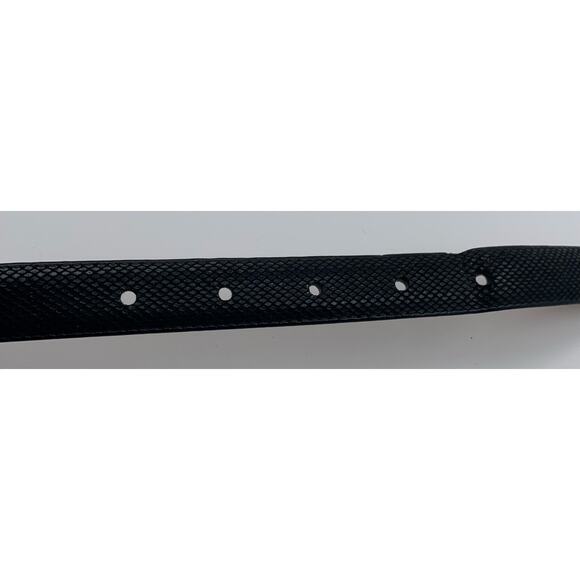 Women Black Skinny Leather Belt XL 42" Men Square Silver Buckle Scales Design - Picture 6 of 7